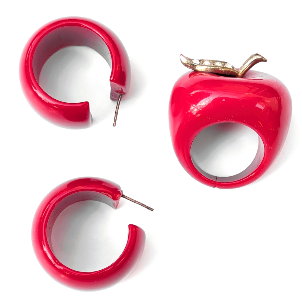 Red Apple Earrings and Ring Set